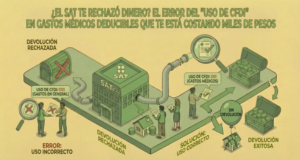 Apoyo Contable y Fiscal - Declaraciones anuales - ¿El SAT te rechazó dinero? El Error del "Uso de CFDI" en Gastos Médicos Deducibles que te está costando miles de pesos - Ciudad de México